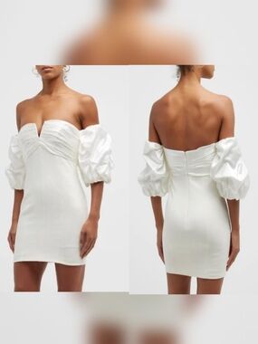 NWT Cinq á Sept Women's Teo Size 6 Ivory $495 5a7 Puff Sleeve Off Shoulder Dress